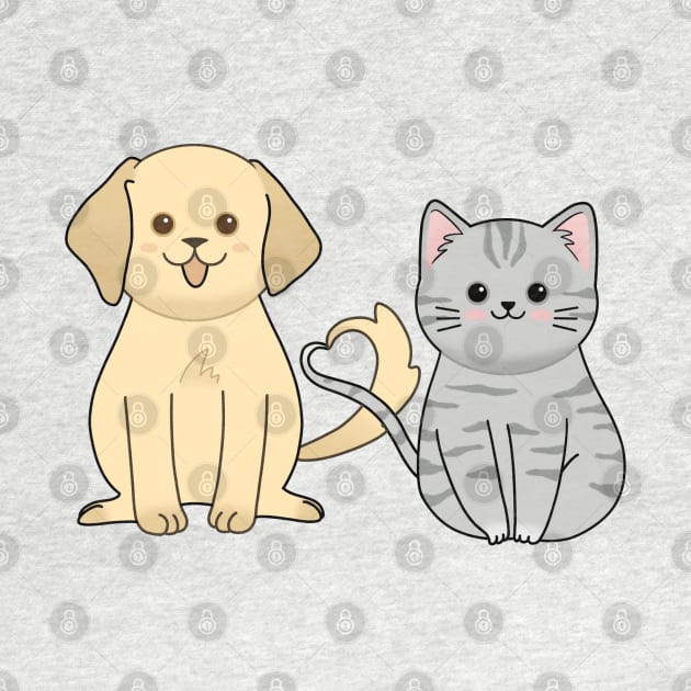 Cute chubby cat and dog with heart tail by ballooonfish